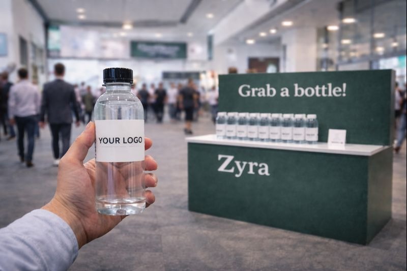 Hydration station placed between exhibition halls